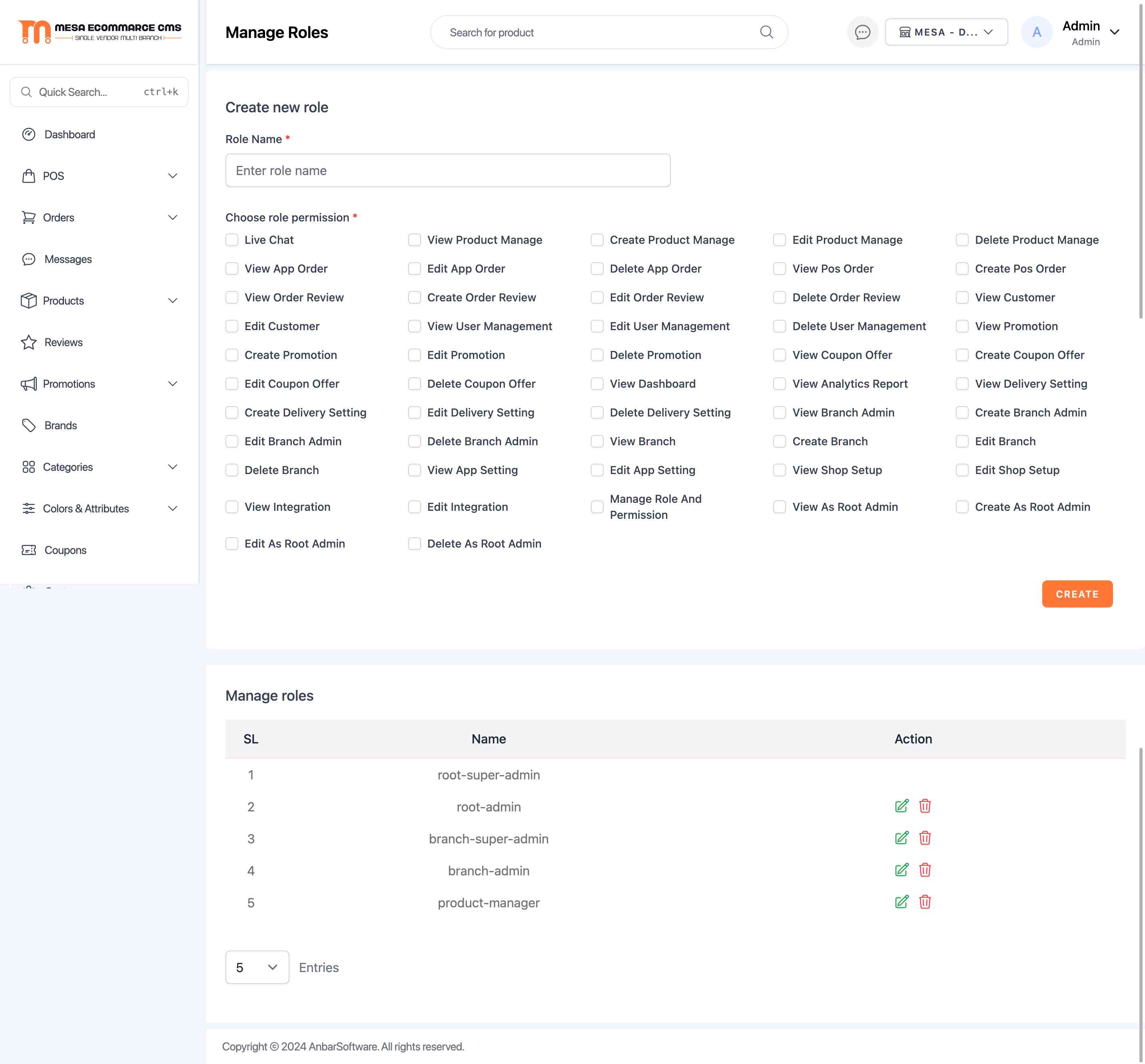 Manage role with permissions