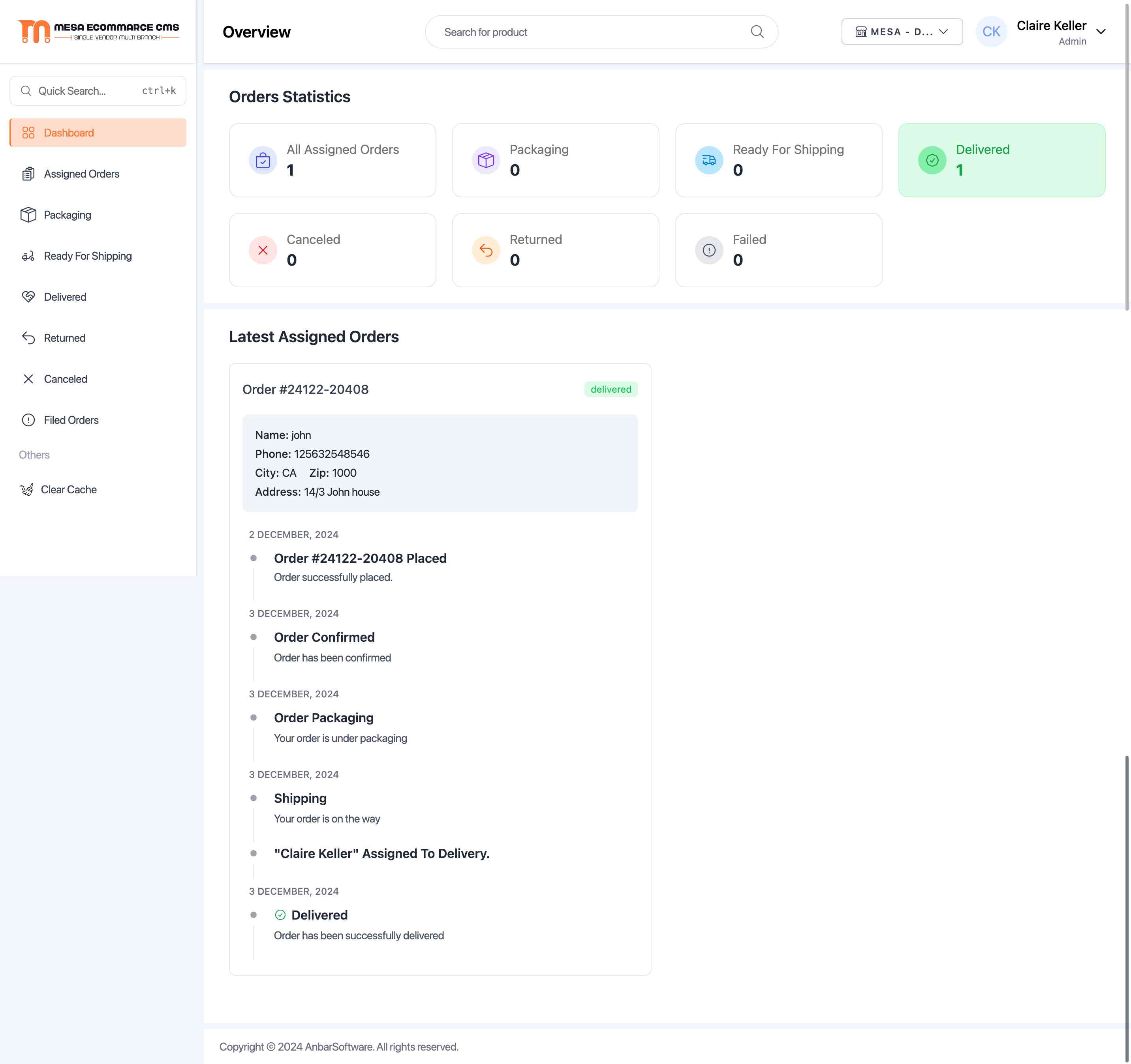 Deliveryman dashboard